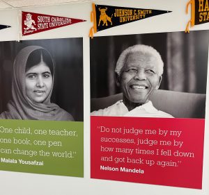he “Leadership Hallway” is adorned with murals and quotes of accomplished leaders of color, including Nelson Mandela, Mala Yousafzai, Michelle Obama and Caesar Chavez. 