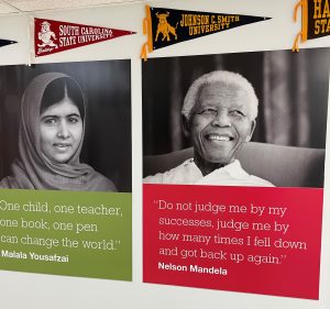 he “Leadership Hallway” is adorned with murals and quotes of accomplished leaders of color, including Nelson Mandela, Mala Yousafzai, Michelle Obama and Caesar Chavez.